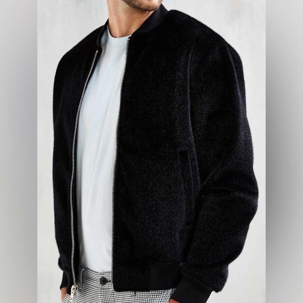 Urban Outfitters Black Faux Camel Hair Zip-Front Bomber